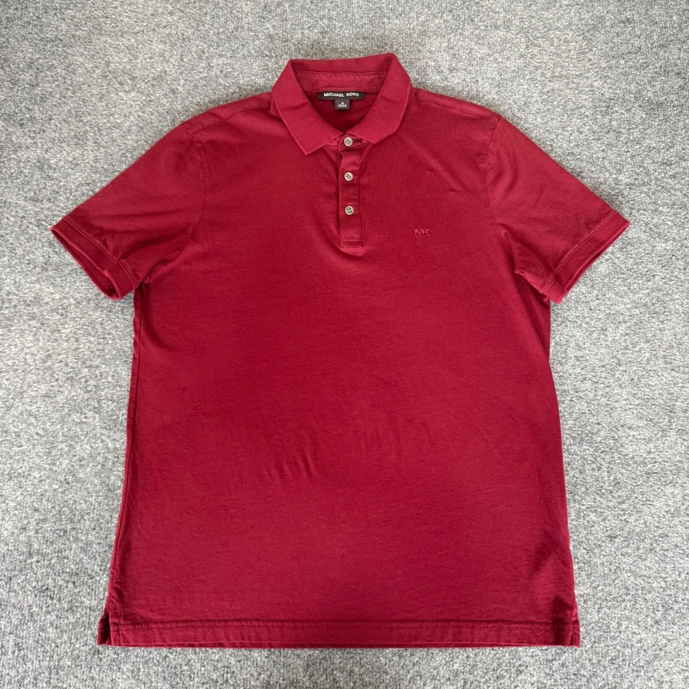 Michael Kors Mens Medium Burgundy Red Cotton Polo Shirt Short Sleeve Casual Golf